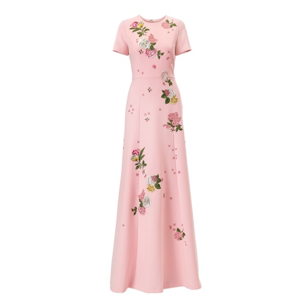 Carolina Herrera Floral-Embroidered Crepe Gown in Rosewater