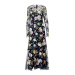 Carolina Herrera Floral-Embroidered Midi Dress in Midnight
