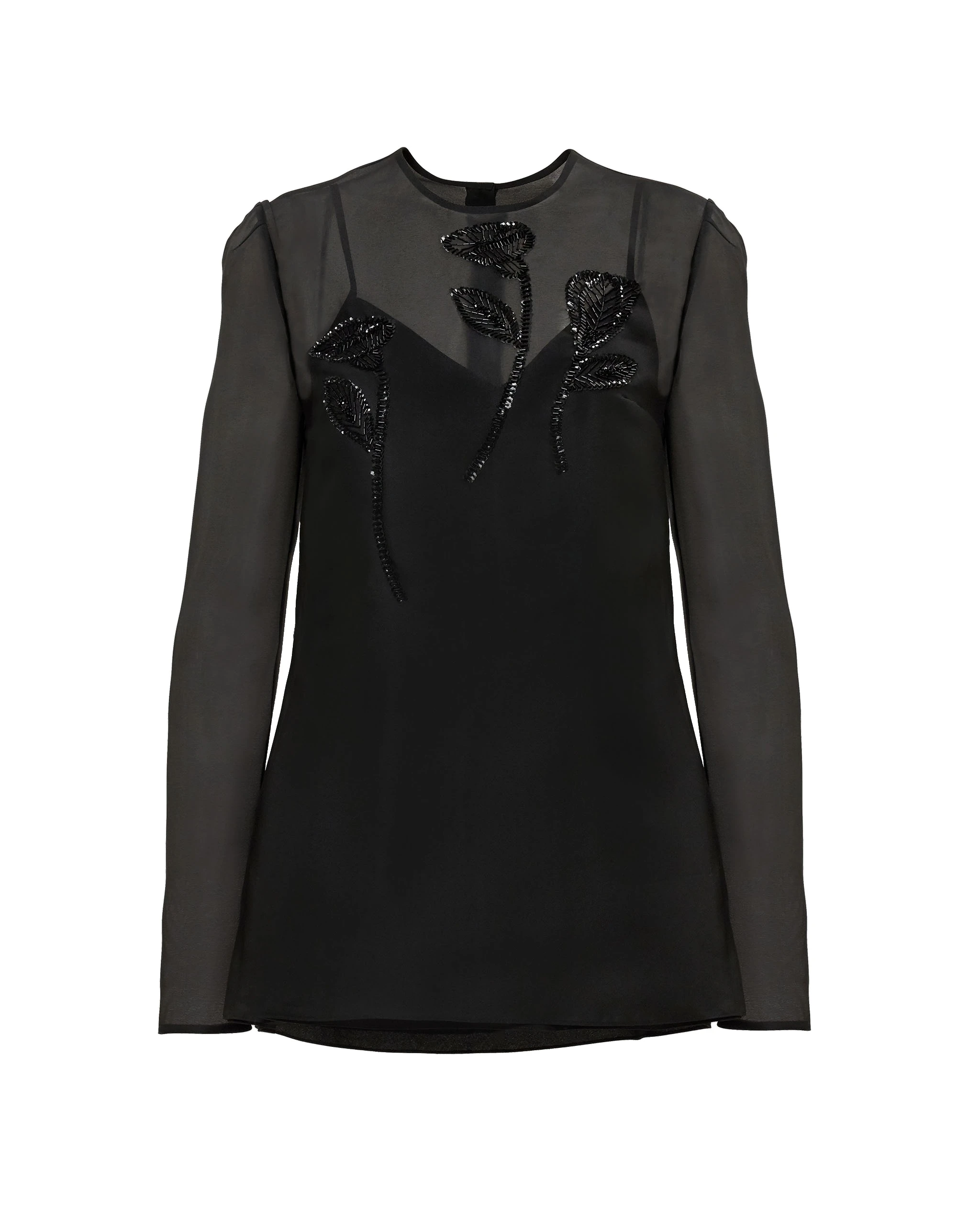 Carolina Herrera Floral-Embroidered Organza Top in Black | Tops | Luxury Shoes Carolina Herrera Floral-Embroidered Organza Top in Black