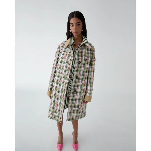 Carolina Herrera Floral-Embroidered Plaid Coat, view 4