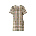Carolina Herrera Floral-Embroidered Plaid Shift Dress