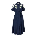 Carolina Herrera Floral-Embroidered Shirt Dress in Midnight