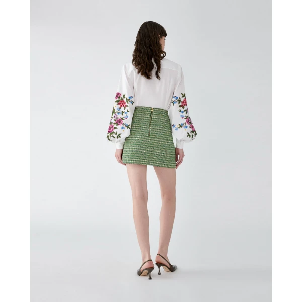 Carolina Herrera Floral-Embroidered Shirt in White, view 3
