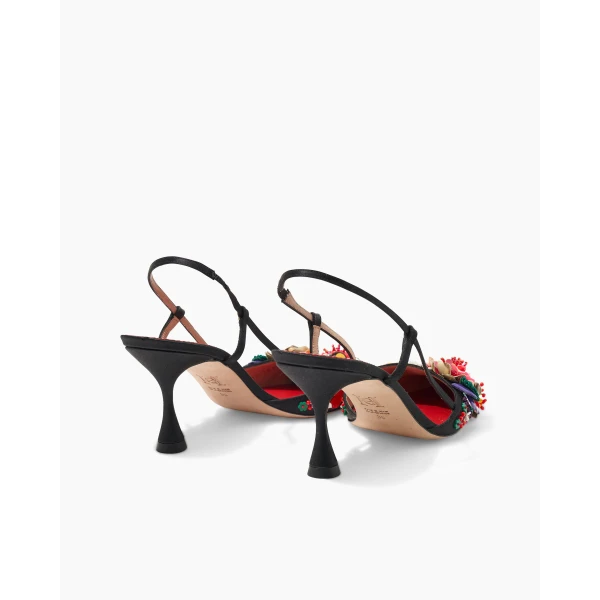 Carolina Herrera Floral-Embroidered Slingback Pumps, view 4