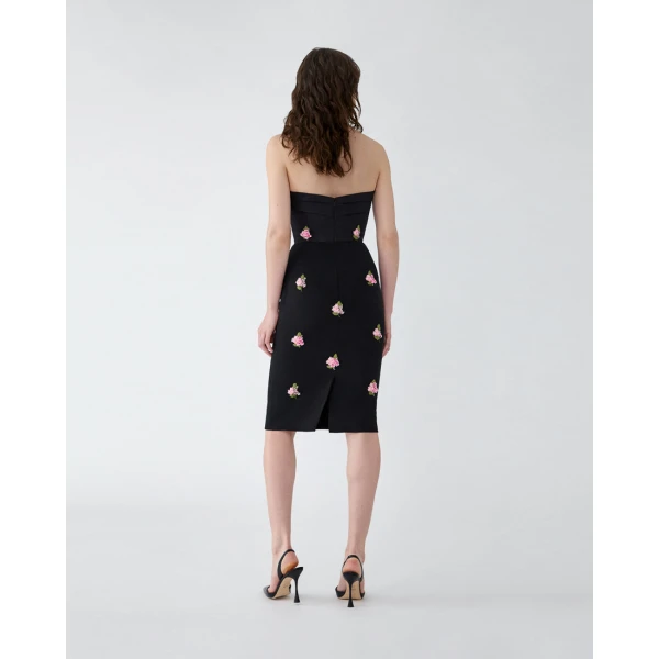 Carolina Herrera Floral-Embroidered Strapless Dress in Black, view 3