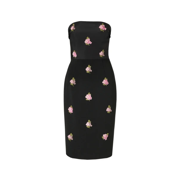 Carolina Herrera Floral-Embroidered Strapless Dress in Black