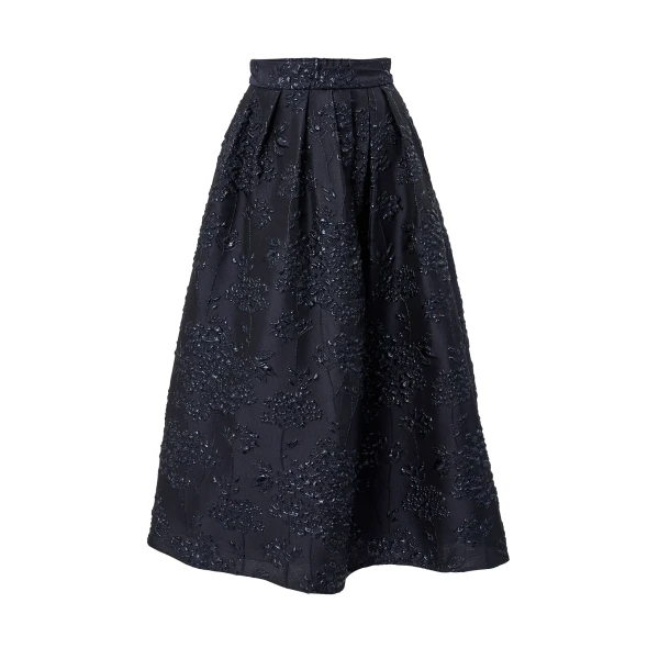 Carolina Herrera Floral Lurex Jacquard Full Midi Skirt in Midnight