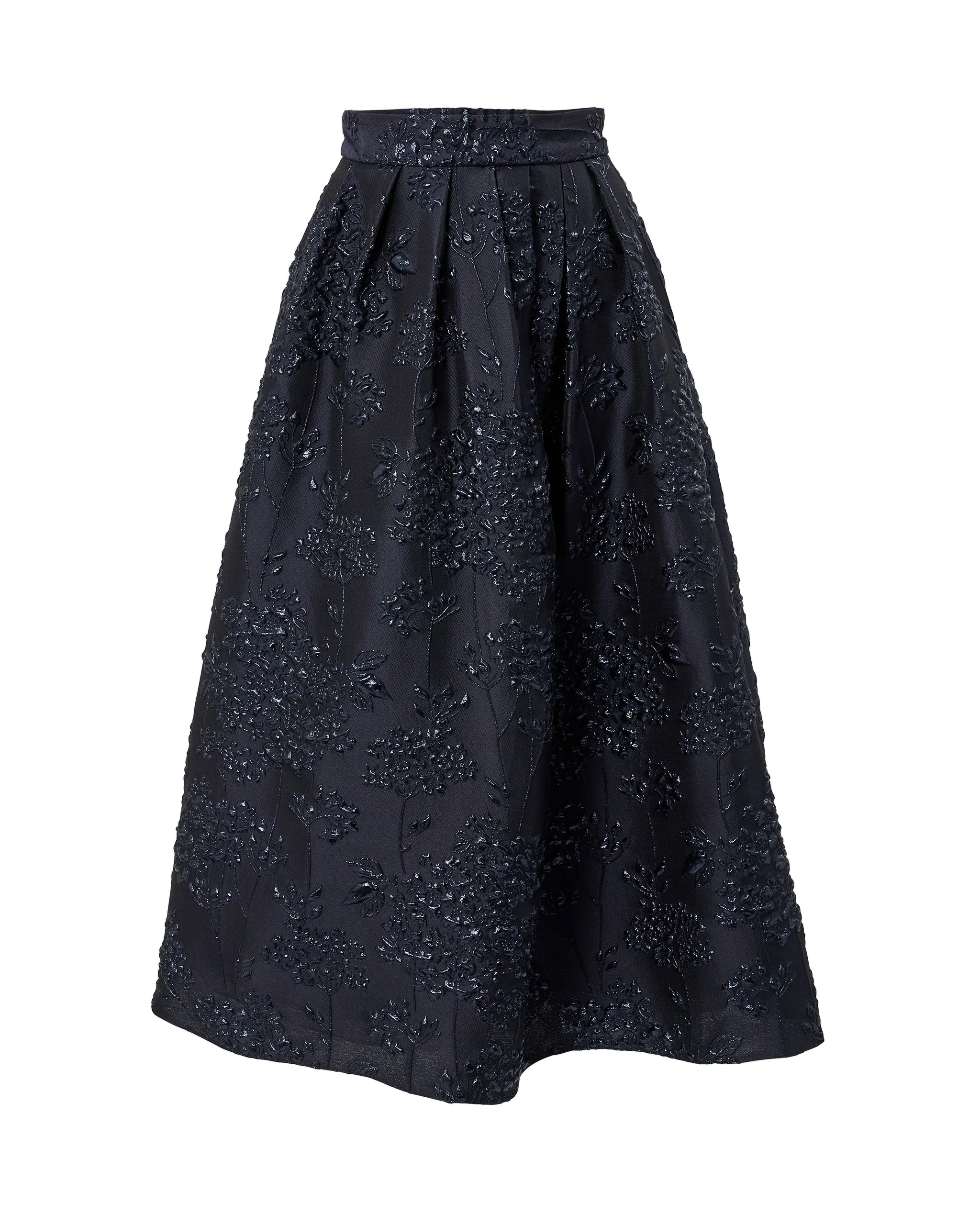 Carolina Herrera Floral Lurex Jacquard Full Midi Skirt in Midnight | Skirts | Luxury Shoes Carolina Herrera Floral Lurex Jacquard Full Midi Skirt in Midnight