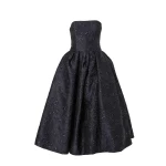 Carolina Herrera Floral Lurex Jacquard Strapless Dress in Midnight