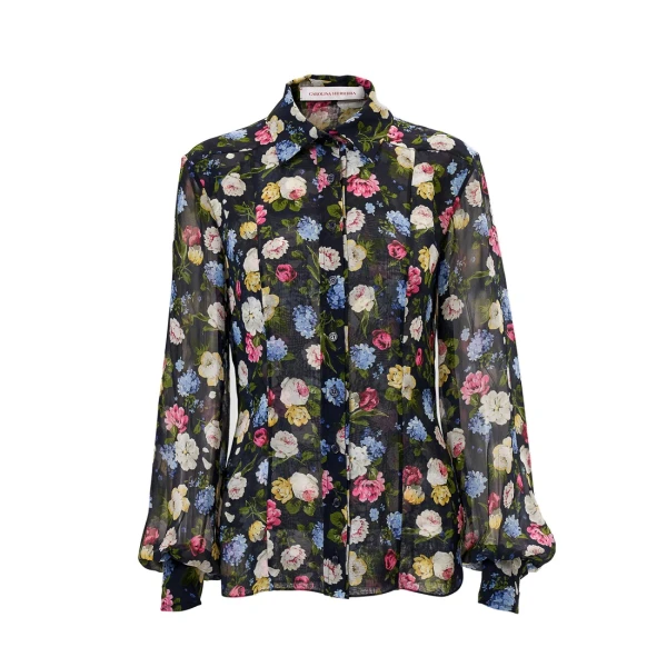Carolina Herrera Floral-Print Chiffon Shirt