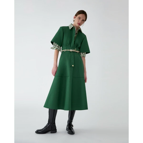Carolina Herrera Gabardine A-Line Midi Dress in Racing Green, view 4