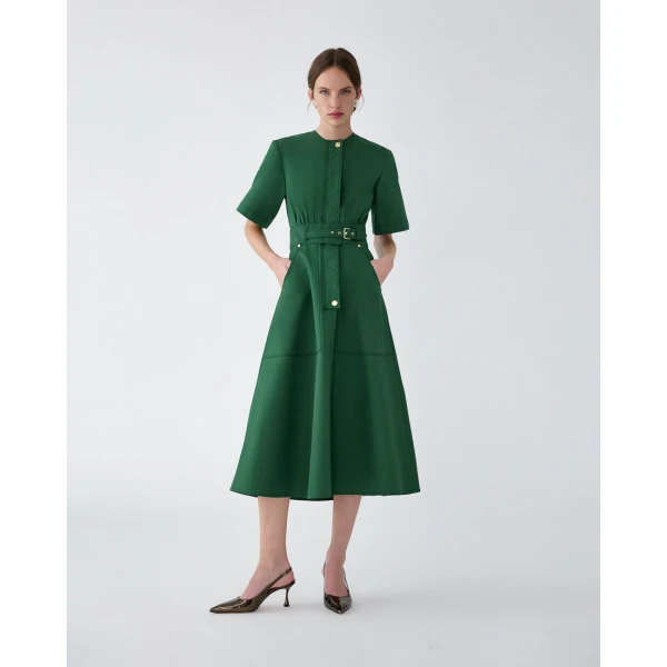 Carolina Herrera Gabardine A-Line Midi Dress in Racing Green, view 5