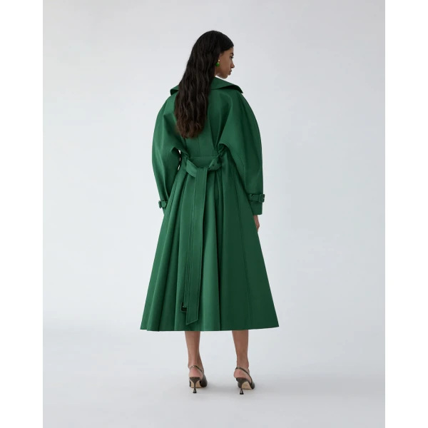 Carolina Herrera Gabardine Trench Coat in Racing Green, view 3