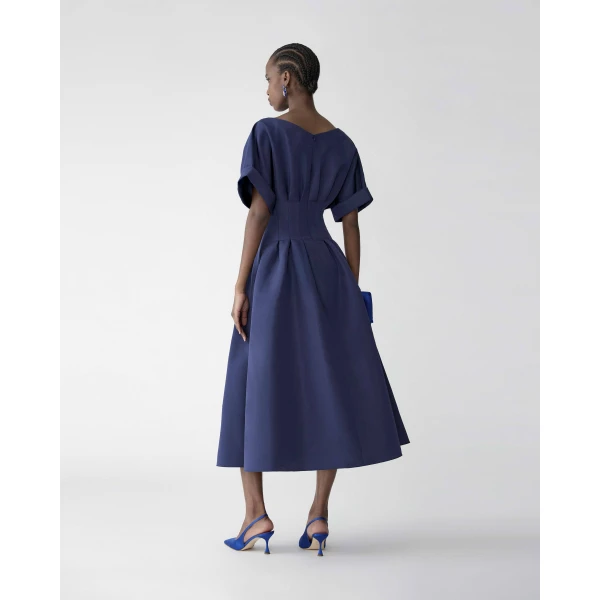 Carolina Herrera Gathered Waist Midi Dress in Midnight, view 3