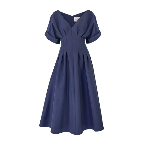 Gathered Waist Midi Dress in Midnight
