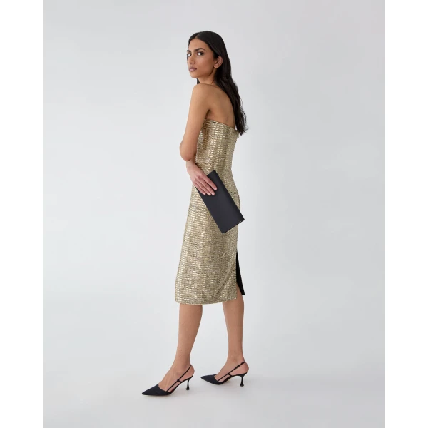 Carolina Herrera Gold-Embroidered Strapless Dress, view 4