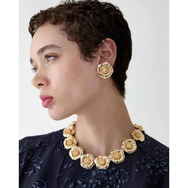 Carolina Herrera Gold Sculpted Flower Necklace, view 2