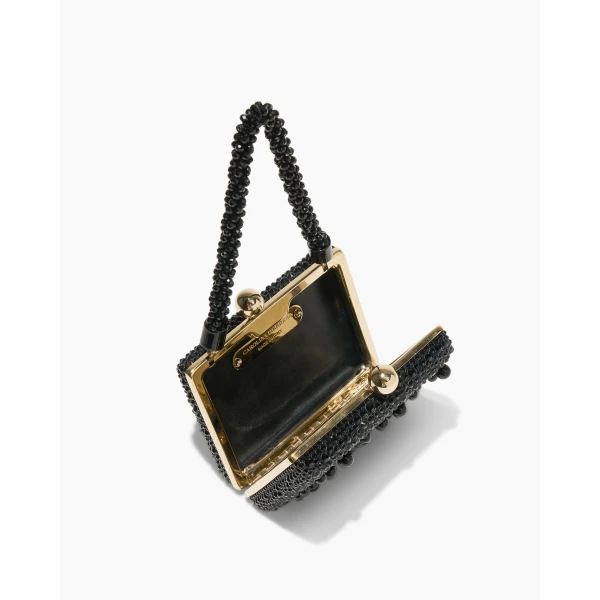 Carolina Herrera Greta Crystal Top Handle Bag in Black, view 4
