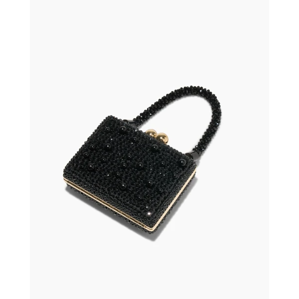 Carolina Herrera Greta Crystal Top Handle Bag in Black, view 6