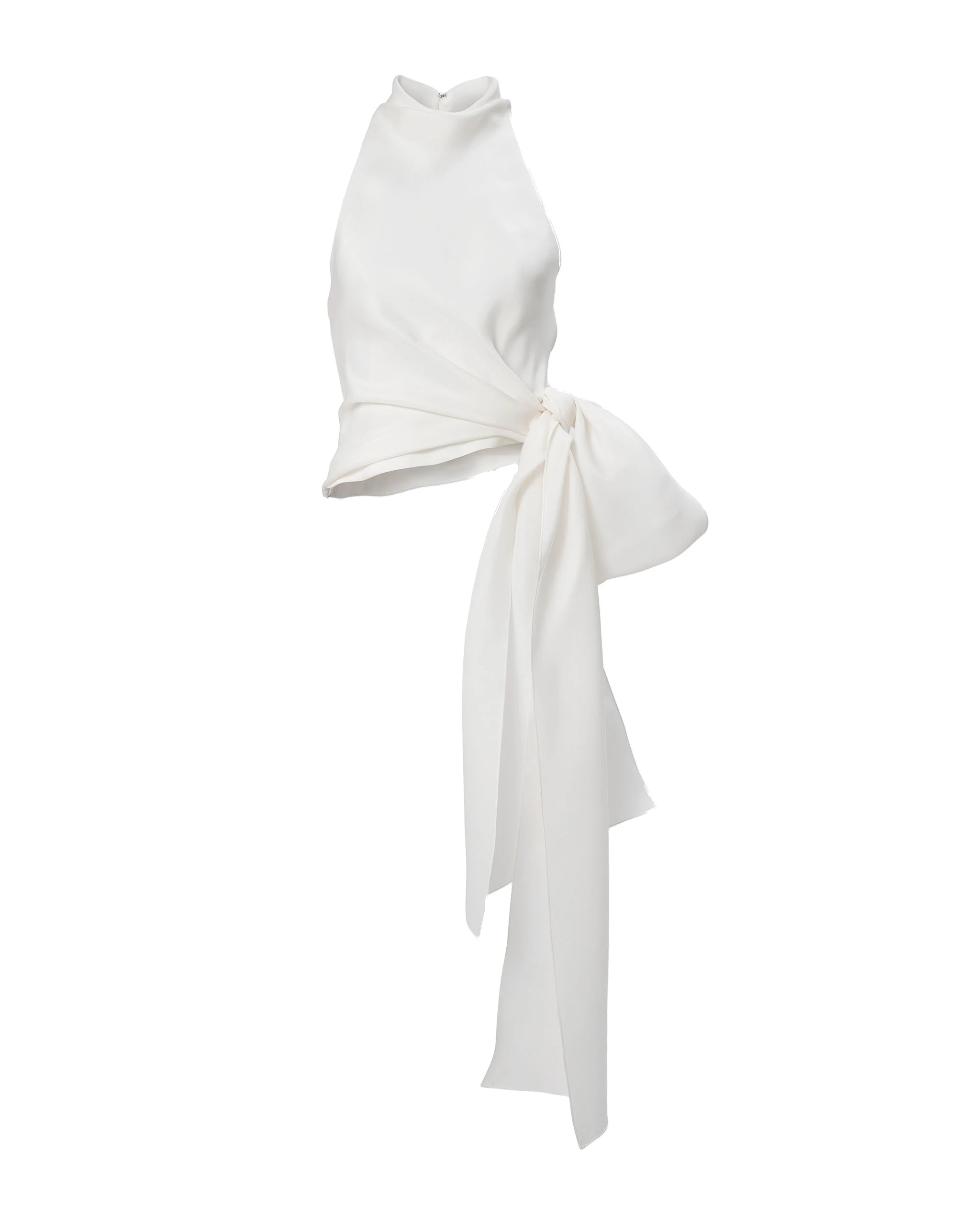 Carolina Herrera Halter Top with Bow Sash in Ivory | Tops | Luxury Shoes Carolina Herrera Halter Top with Bow Sash in Ivory