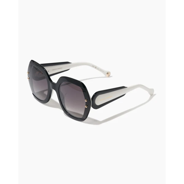 Carolina Herrera Hexagonal Frame Sunglasses with Contrast Temples, view 2