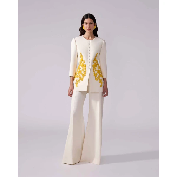 Carolina Herrera High-Rise Wide-Leg Pants in Ivory, view 2