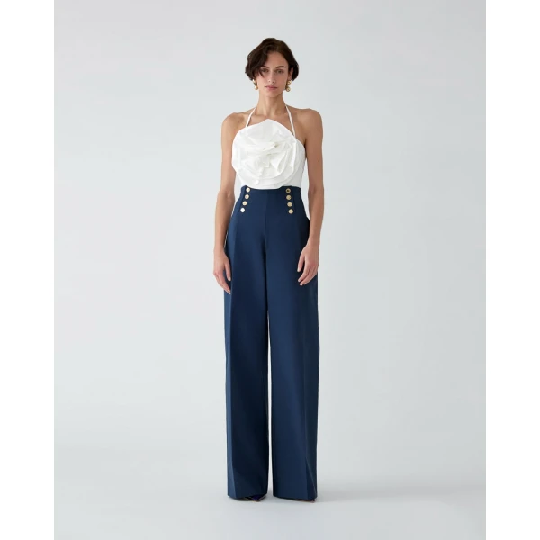 Carolina Herrera High-Waisted Wide-Leg Alba Pants in Midnight, view 2