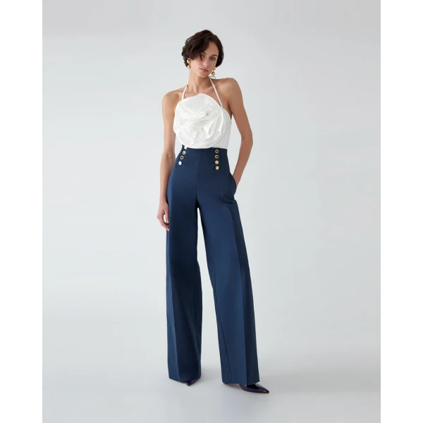 Carolina Herrera High-Waisted Wide-Leg Alba Pants in Midnight, view 4