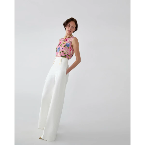 Carolina Herrera High-Waisted Wide-Leg Alba Pants in White, view 4