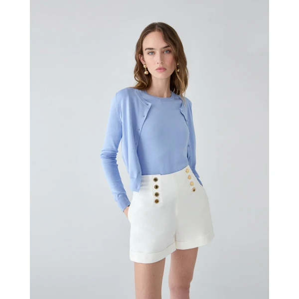 Carolina Herrera High-Waisted Wide-Leg Shorts in White, view 4