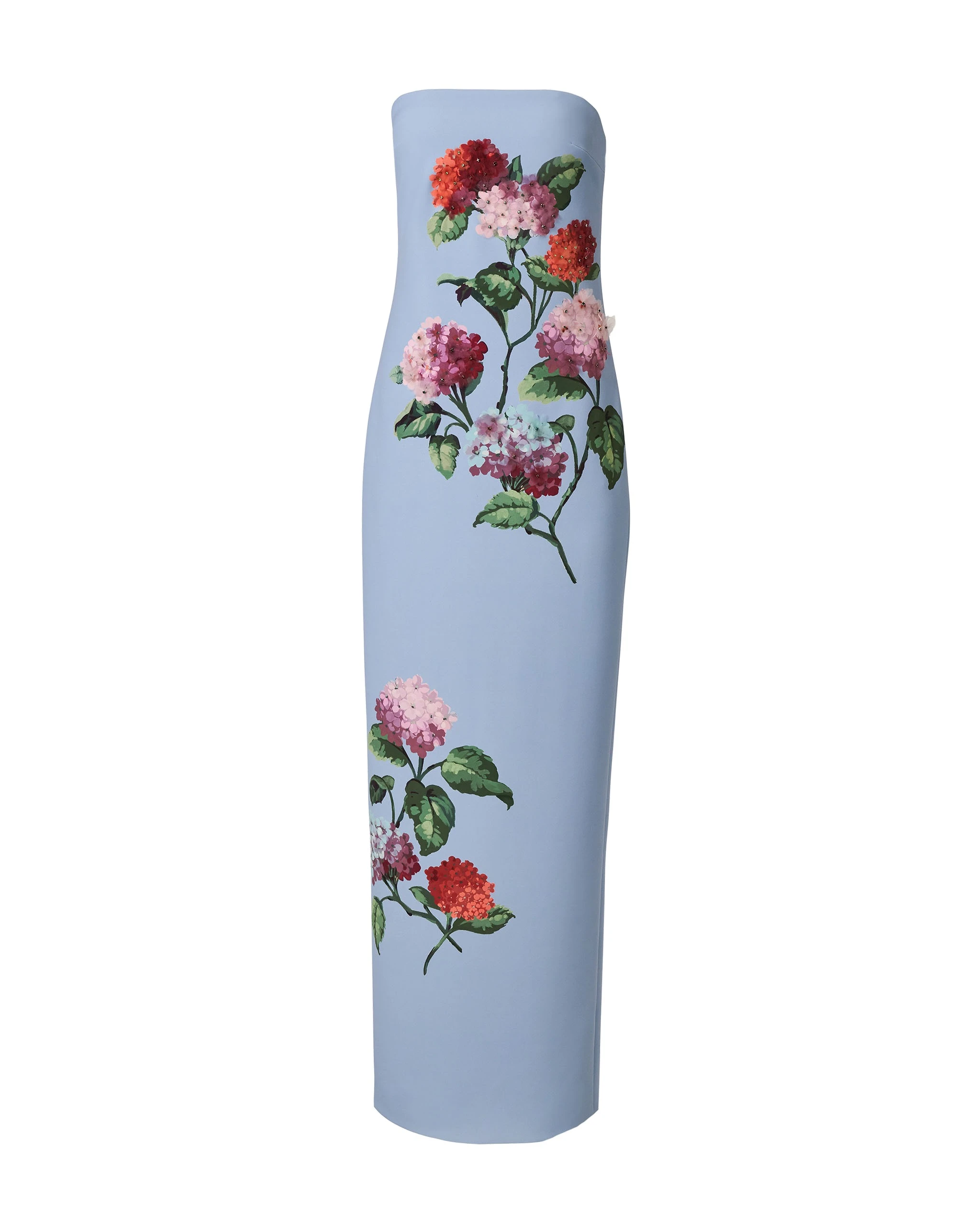 Carolina Herrera Hydrangea-Embroidered Column Gown in Cloudy Blue Mult | Dresses | Luxury Shoes Carolina Herrera Hydrangea-Embroidered Column Gown in Cloudy Blue Mult