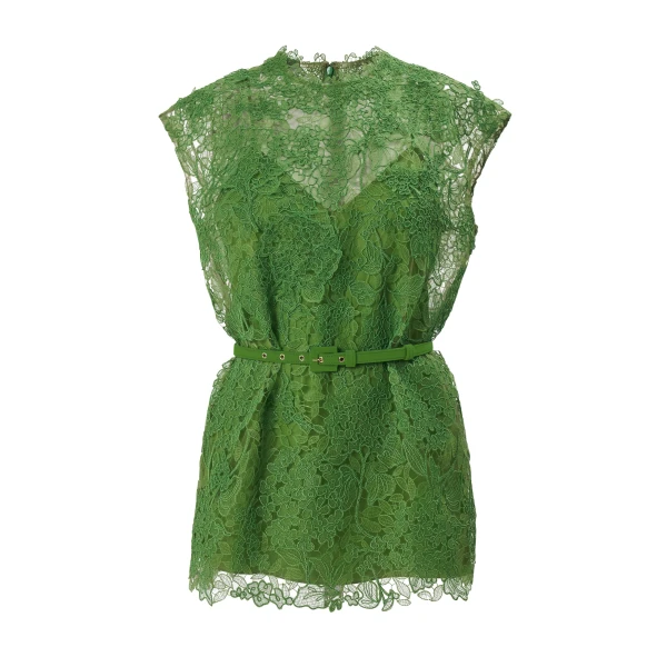 Hydrangea Lace Belted Top in Lawn Green
