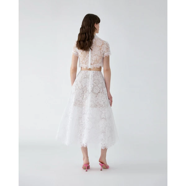 Carolina Herrera Hydrangea Lace Cropped Top in White, view 3