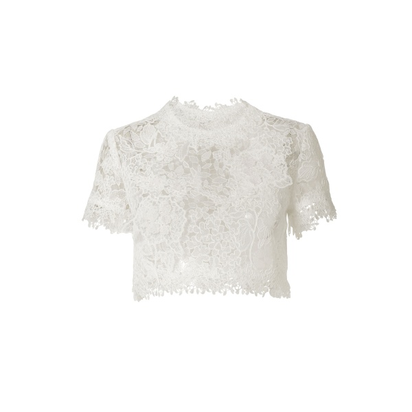 Carolina Herrera Hydrangea Lace Cropped Top in White