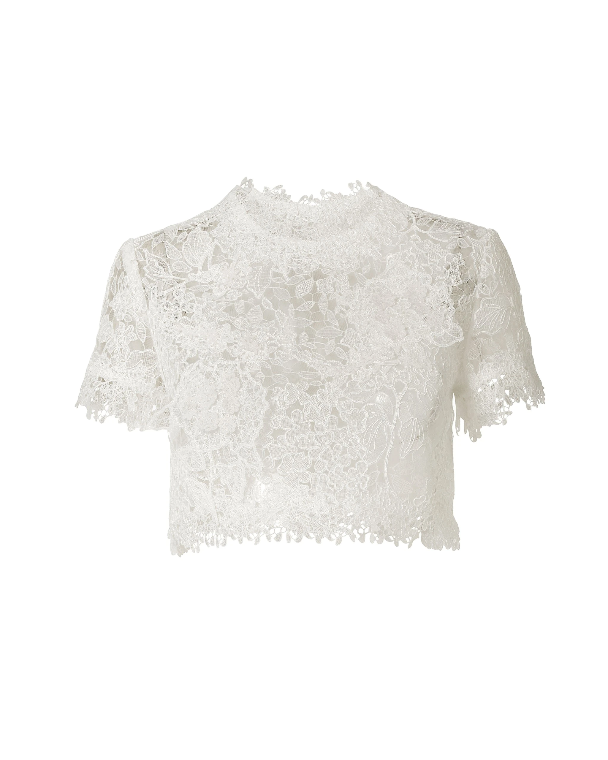 Carolina Herrera Hydrangea Lace Cropped Top in White | Tops | Luxury Shoes Carolina Herrera Hydrangea Lace Cropped Top in White