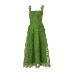 Carolina Herrera Hydrangea Lace Midi Dress in Lawn Green
