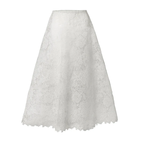 Carolina Herrera Hydrangea Lace Midi Skirt in White