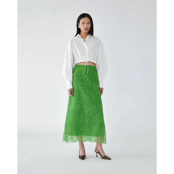 Carolina Herrera Hydrangea Lace Midi Slip Skirt in Lawn Green, view 2