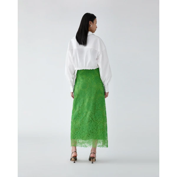 Carolina Herrera Hydrangea Lace Midi Slip Skirt in Lawn Green, view 3
