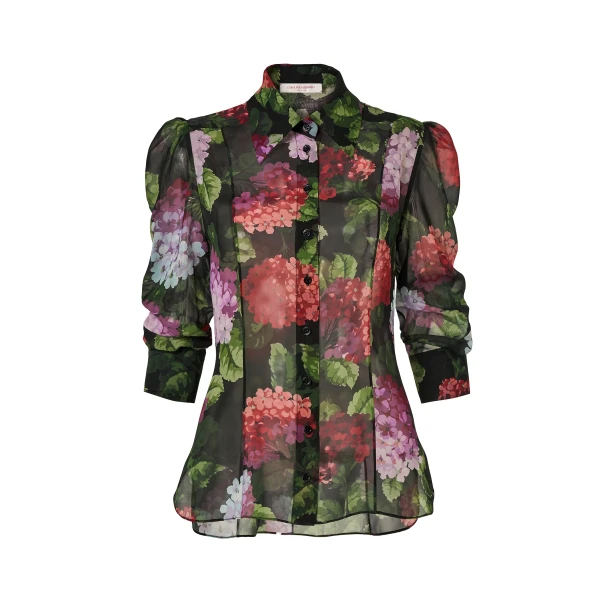 Carolina Herrera Hydrangea-Print Chiffon Blouse