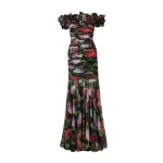 Carolina Herrera Hydrangea-Print Chiffon Off-Shoulder Gown