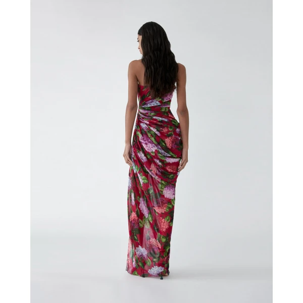 Carolina Herrera Hydrangea-Print Draped Chiffon Gown, view 3