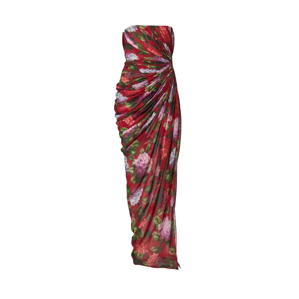 Carolina Herrera Hydrangea-Print Draped Chiffon Gown
