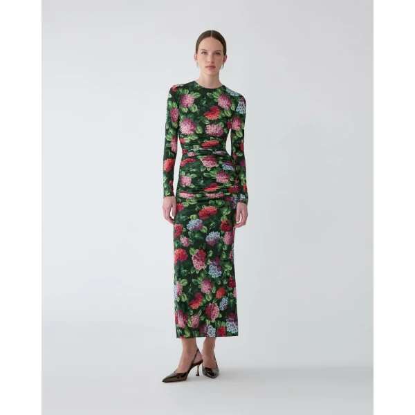 Carolina Herrera Hydrangea-Print Jersey Ruched Dress, view 2