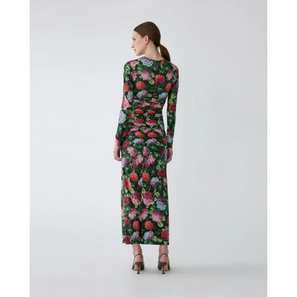 Carolina Herrera Hydrangea-Print Jersey Ruched Dress, view 3