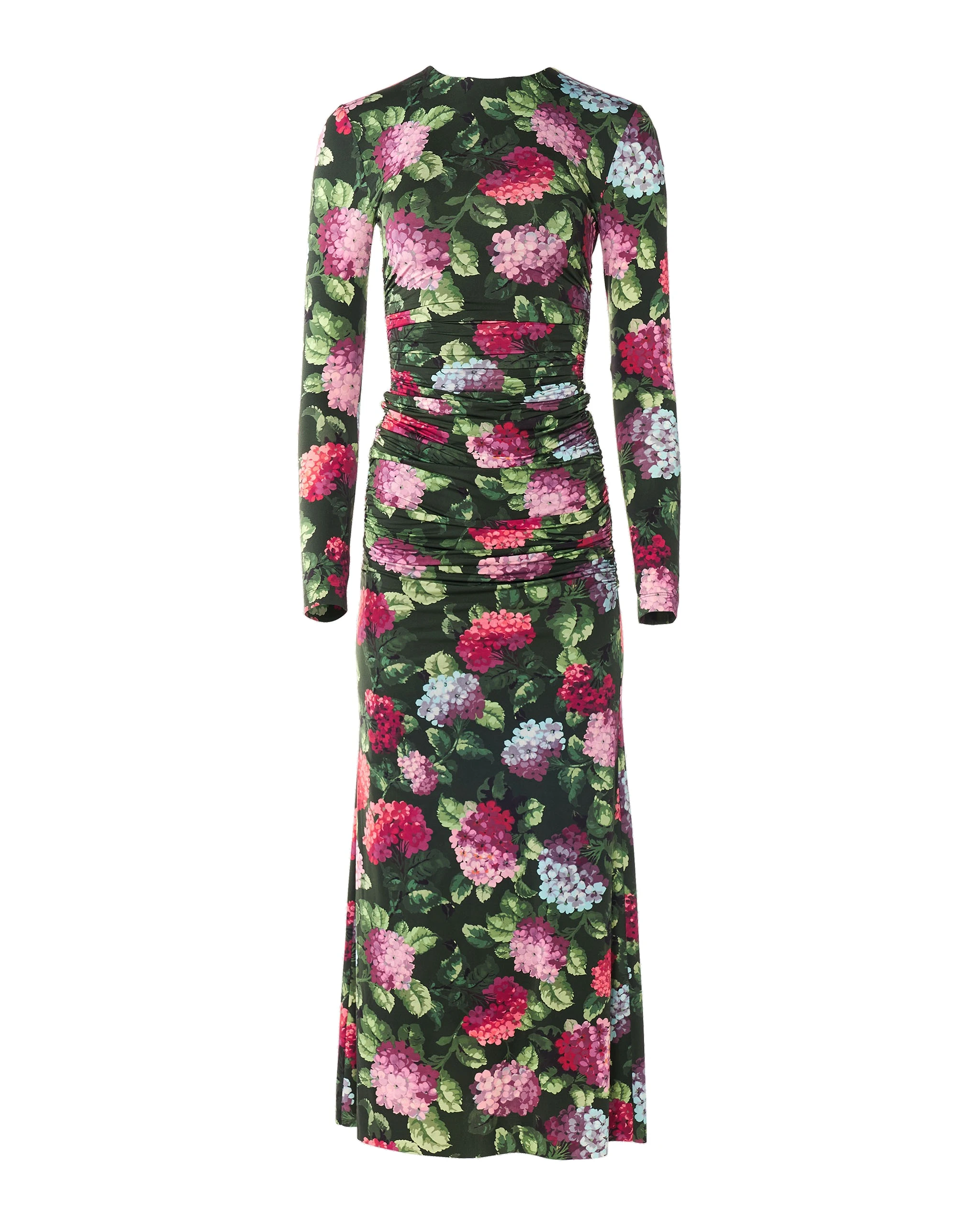 Carolina Herrera Hydrangea-Print Jersey Ruched Dress | Dresses | Luxury Shoes Carolina Herrera Hydrangea-Print Jersey Ruched Dress