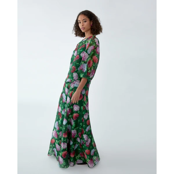 Carolina Herrera Hydrangea-Print Organza Iris Pants, view 4