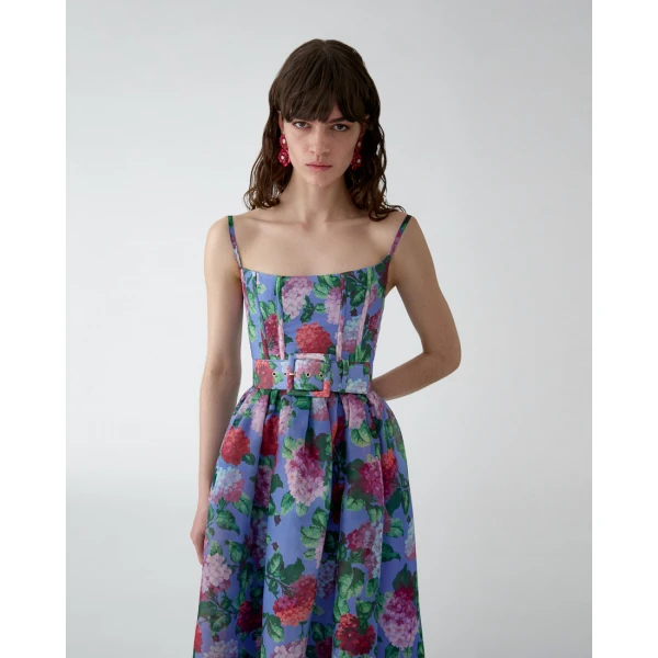 Carolina Herrera Hydrangea-Print Organza Midi Dress, view 4