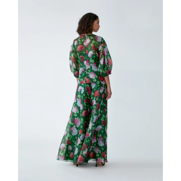 Carolina Herrera Hydrangea-Print Organza Puff-Sleeve Top, view 3
