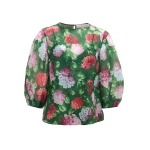 Carolina Herrera Hydrangea-Print Organza Puff-Sleeve Top